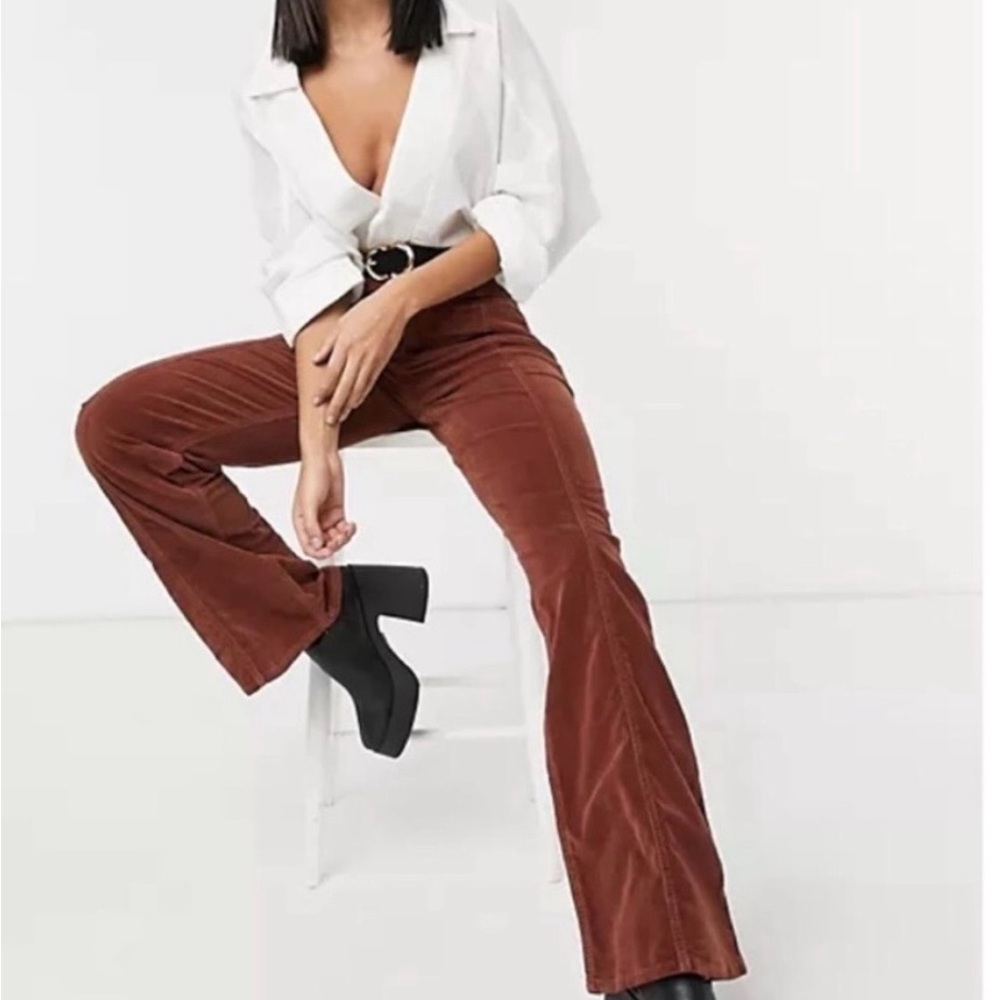 Free People Brown Corduroy Wide Leg with Paisley star Size 26